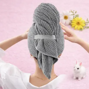 Large Microfiber Hair Wrap Towel with Elastic Strap – Solid Color Turban-Style Towel for Wet Hair