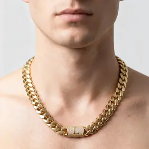 Made of solid stainless steel with K- gold vacuum nano plating. It features a thick, heavy Cuban link chain design. Chain width: 14 mm, length: 16–30 inches. Hypoallergenic material, comes in an elegant gift box, perfect as a stylish accessory.