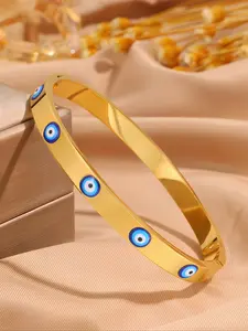 Gold-Plated Evil Eye Bracelet Elegant Minimalist Bangle Stainless Steel Accessory, Perfect Gift for Valentine's & Mother's Day, Casual Daily Wear Jewelry