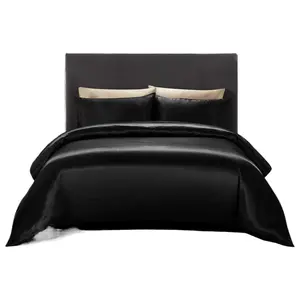 3-Piece Silk-Like Satin Bedding Set - 80g Twill Weave Solid Color Duvet Cover with Zipper Closure, Matching Pillowcases, Luxurious Look for Minimalist Bedroom, Multi-Size, Year-Round Use, Three Pieces
