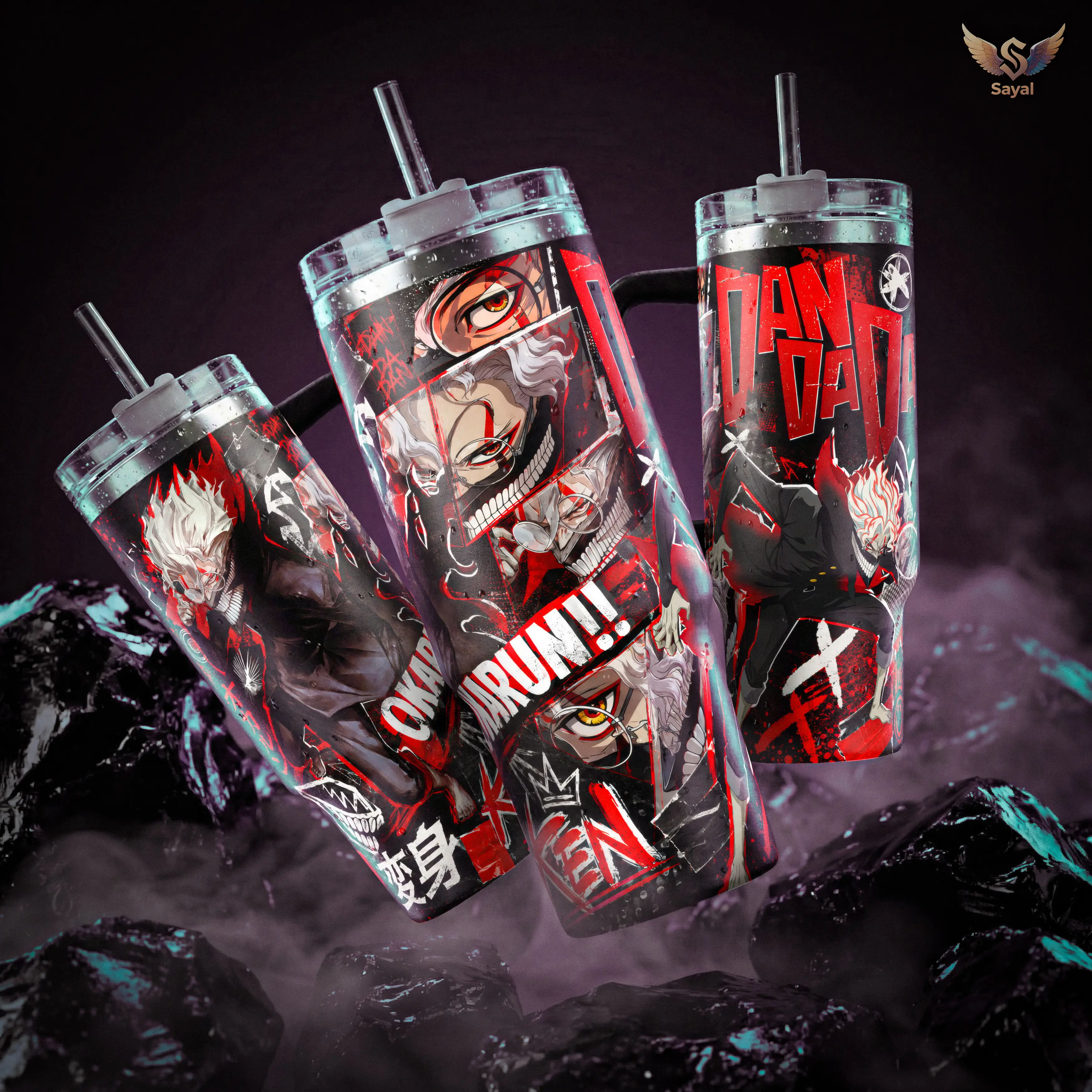 Dandadan Okarun Turbo Granny 40 20 oz Insulated Tumbler Stainless Steel Handle Straw Keeps Drinks Hot Cold Anime Manga Gift For Fans Travel Mug Vacuum Sealed Leak Proof Cup Otaku Merch Water Bottles Bottles