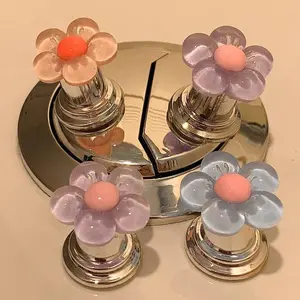 8 PCS Toilet Presser Flower Creative Toilet Switch Presser Household Goods Nail Art Special Flushing Button Decal with Pink and Purple Petals