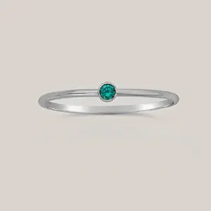 May Birthstone Ring Emerald – Sterling Silver Stacking Ring