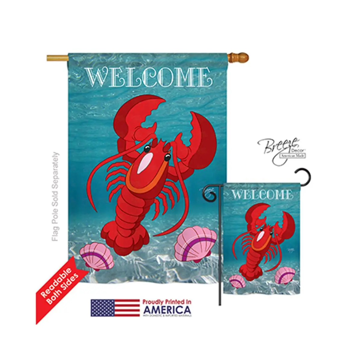 Breeze Decor 07026 Beach & Nautical Lobster 2-Sided Vertical Impression House Flag - 28 x 40 in., Artwork, Original