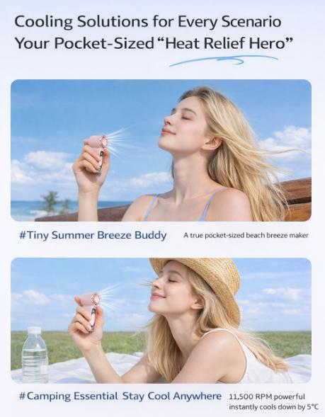 199-Speed] ODIFORGO Super Mini turbo Fan for World Cup Travel, Makeup Drying & Hot Flashes, Portable Pocket Fan for Purse/Stadium