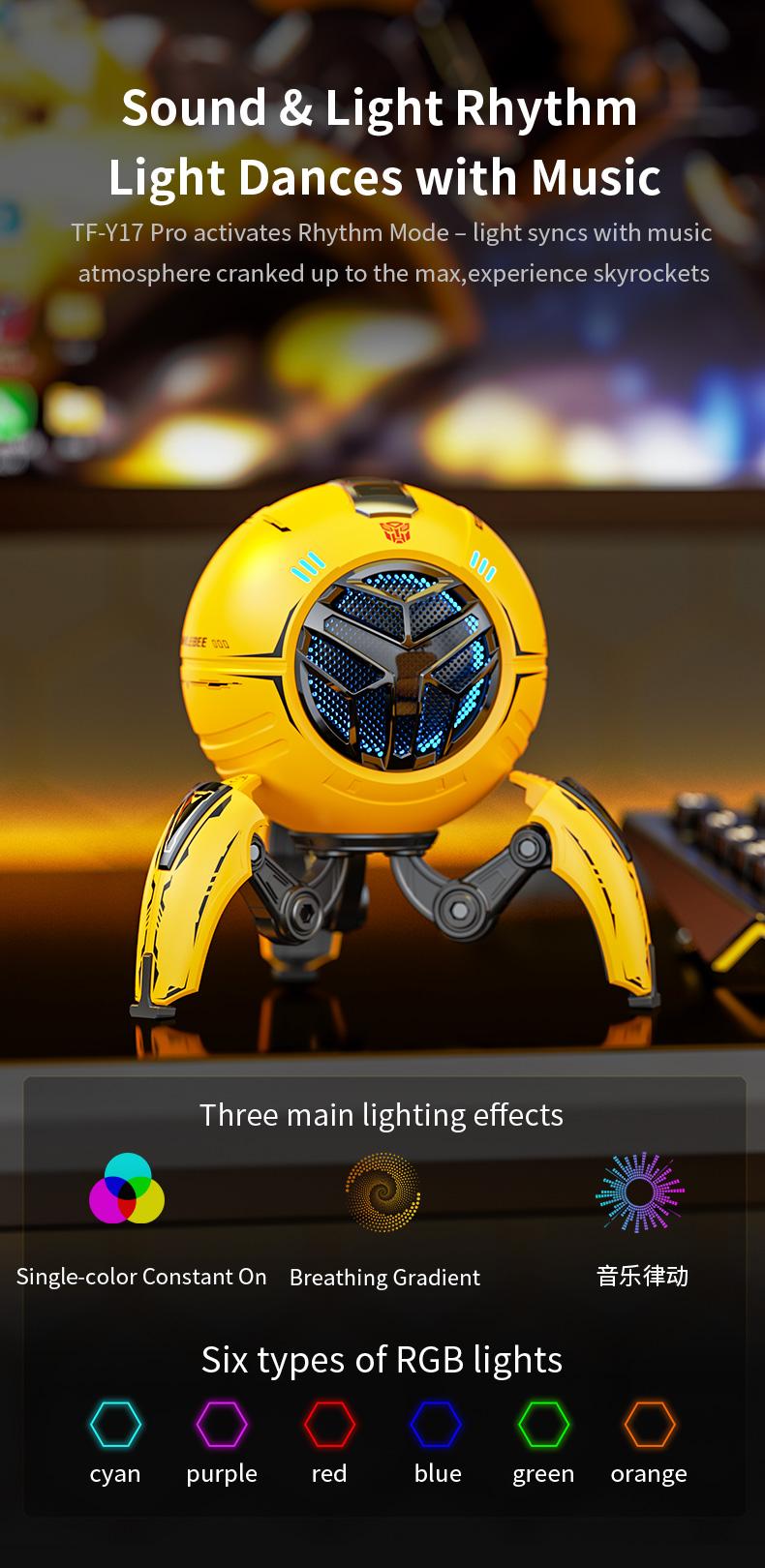 Officially Licensed Transformers Bumblebee Bluetooth Speaker (2026 New) – RGB Light, 10W Bass Subwoofer, Wireless BT 5.4, Karaoke Mode, TWS Stereo Pairing, Gaming Desk Smart , PC, iPhone & Android Compatible, Cool Tech Gift for Men, TF-Y17Pro Model Audio