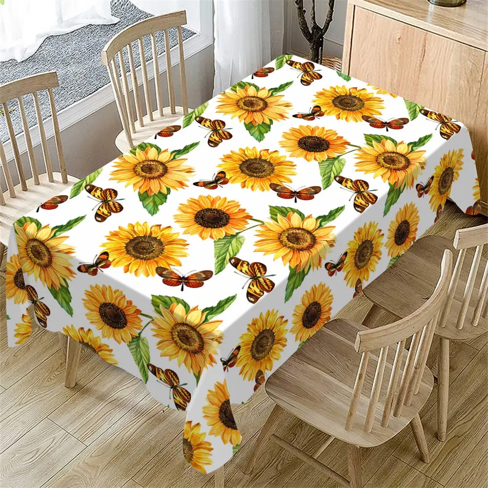 Rectangular Tablecloth with Sunflower Floral Pattern, Indoor and Outdoor Use, Washable Table Cover, Kitchen Dining Room Decor, Holiday Wedding Party Restaurant Camping Picnic Dinner Decoration