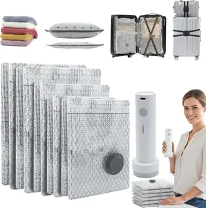 【2026 Upgraded】 X7 Cordless Travel Vacuum Storage Compression Bag Set with Rechargeable air Pump 15 Pack Waterproof & Reusable Compression Packing Bags for 3 Size，140L/Min Powerful Air Removal， strong suction, Perfect for Carry-On Suitcases,Packing tools