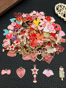 20/50/100pcs Random Mix Fashion Enamel Rose Heart Love Charm Zinc Alloy Gold Plated Valentine's Day Pendant for Bracelets Necklaces Earrings Craft Making Accessories