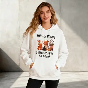 Women's  Hoodie | "Hocus Pocus I Need Coffee To Focus" Witchy Coffee Graphic, Festive Caffeine Vibe, Ideal for Spooky Gatherings & Casual Celebrations, Sweatshirts, Cotton, Lady, Fit
