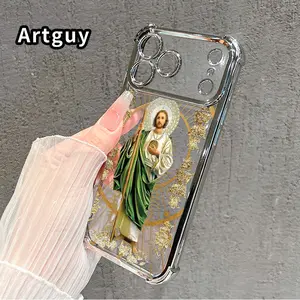 Compatible with iPhone 17 Pro Max 16 15 Plus Air 14 13 12 11 E Case Saintly Radiant Guardian Pattern Clear Protective Four Corners Air Cushion Anti-drop Shockproof Cellphone Casing