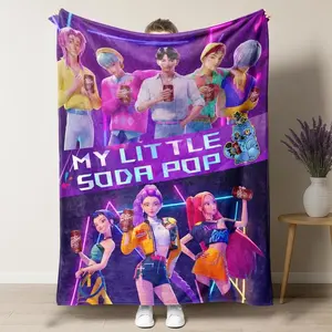 KPop Demon Hunters Star Team Blanket,"MY LIT TLE SODA POP" Kpop Boy and Girl group Figure Print Blanket, Fleece Blanket,Soft Flannel Sofa Bed Cover, Lightweight All-Season Travel Camping Home Rug Cartoon Blanket Halloween and Christmas Gifts