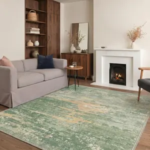 Washable Rug for Living Room Non Slip Backing Low Pile Lightweight Abstract Landscape Print Area Rugs for Bedroom Dining Room Home Office, Sage Green