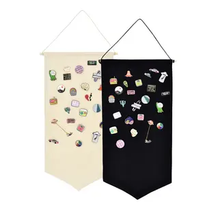 Large-Size Hangable Iron Pin Holder Storage Board - Polyester-Cotton & Natural Wood Scandinavian Ins Style Organizer for Badges, Medals - Teen Room Wall Decoration, Home Room Accessories Wall Hanging
