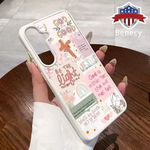 Magnetic Phone case Compatible with Galaxy S23 Ultra S24 Plus FE S25 S22+ Floral Faith Pattern Non-Yellowing Shockproof Soft Silicone Transparent Acrylic Cover Supports Wireless Charging