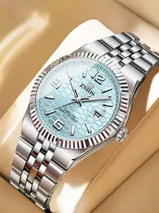 High end men's quartz watch, Modern Fashionable Wristwatch, honeycomb circular dial, with calendar display, butterfly buckle stainless steel strap, night light waterproof, light luxury, casual simplicity, personality