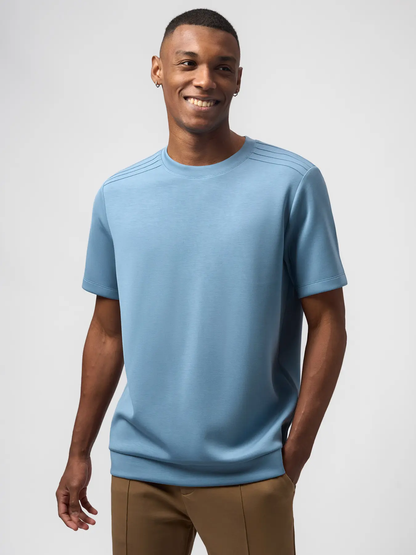 Fioboc Men's Modal Blend Short Sleeve Tee Shoulder Stitch,Stretchy Basic Top for Casual Travel