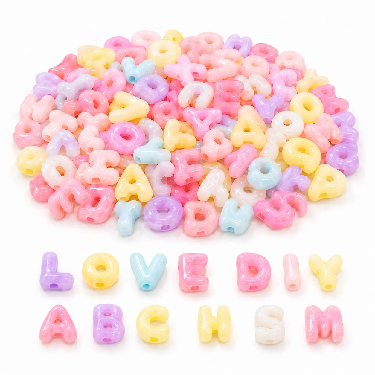 Acrylic Chunky Jelly Letter Beads, 500g 190PCS 13x25mm Pastel Multicolor Large-Hole Beads for DIY Crafting Name Bracelets, Keychains (Random A-Z Letters)