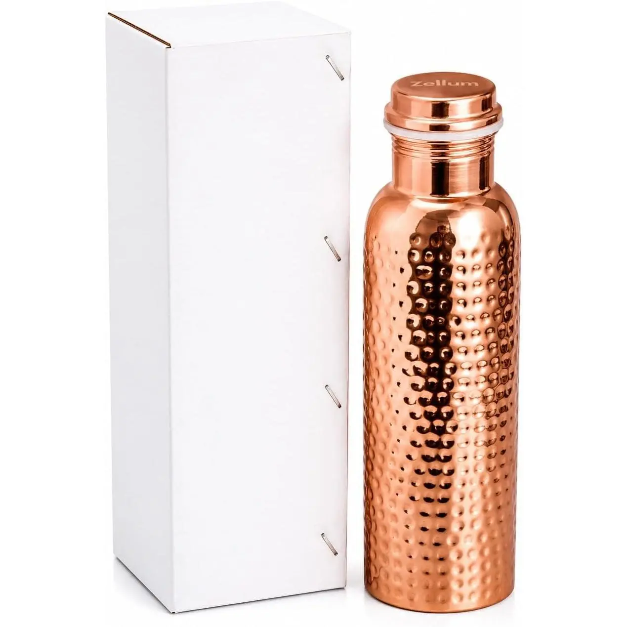 Premium Pure Copper Water Bottle 34oz (1000ml) – Handmade Hammered Ayurvedic Copper Drinking Bottle, Leak-Proof & Heavy-Duty Design