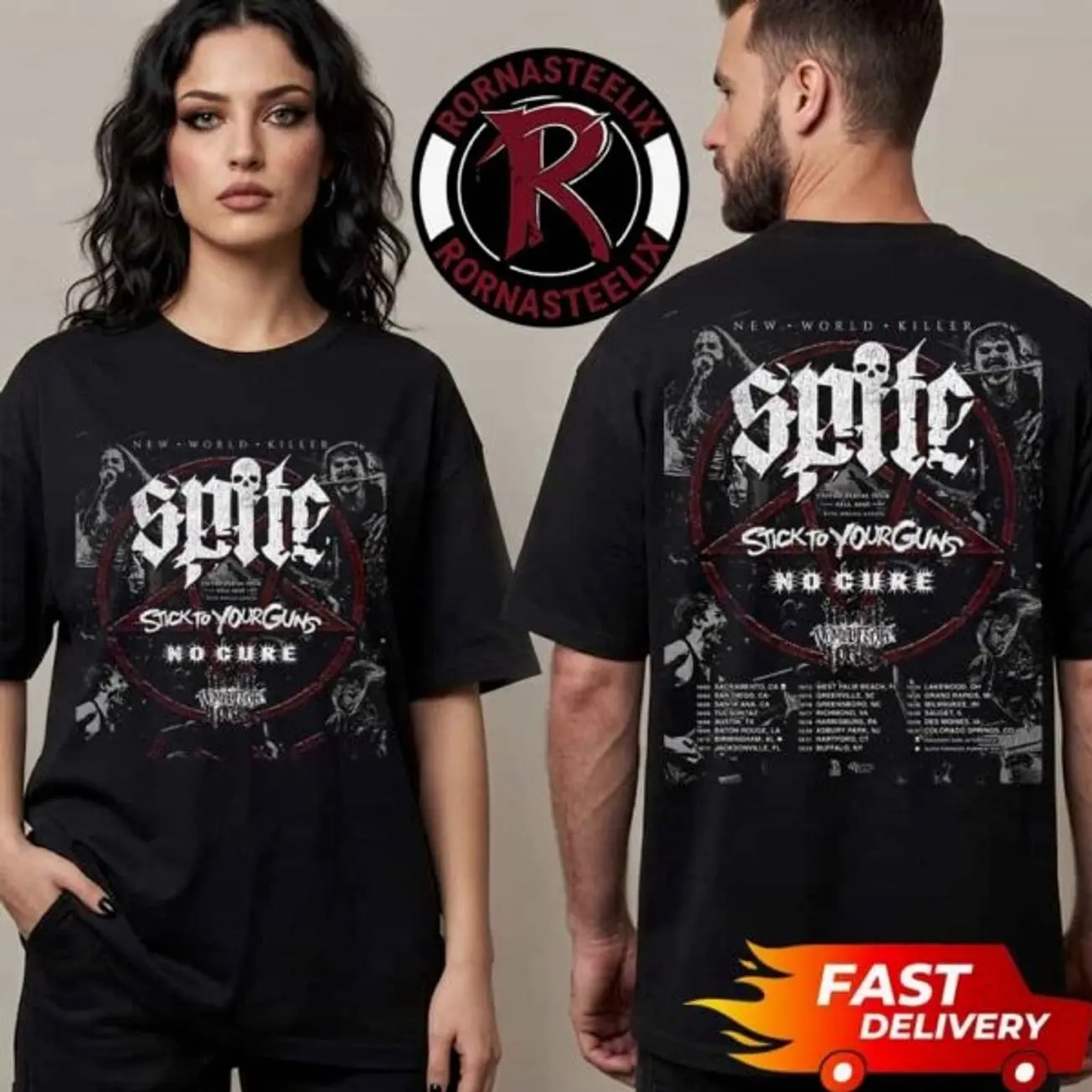 Spite The New World Killer US Fall Tour 2026 Schedule Tour Dates Spite x Stick To Your Guns x No Cure x Vomit Forth Unisex T Shirt Two Sided 7K3