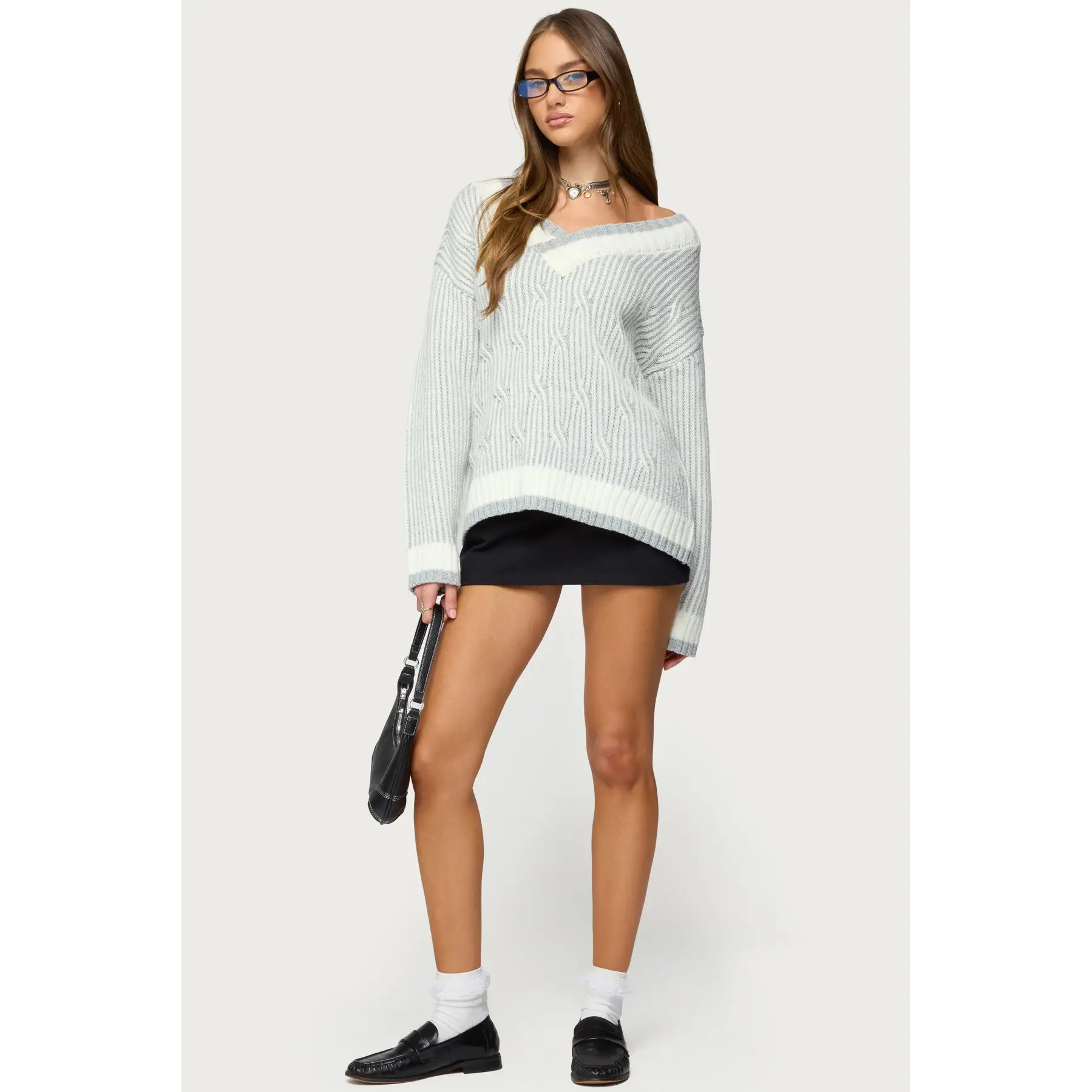 Lila V Neck Cable Knit Sweater Lila V Neck Cable Knit Sweater