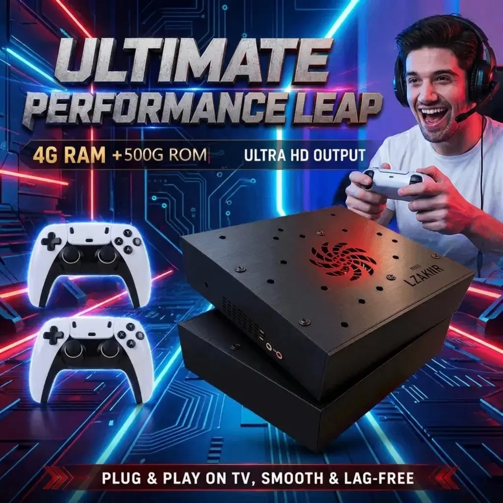 new Black Box Gaming Console for TV | 4GB RAM 500GB Storage | Plug & Play HDMI | Dual Wireless Controllers, Multiplayer Home Entertainment