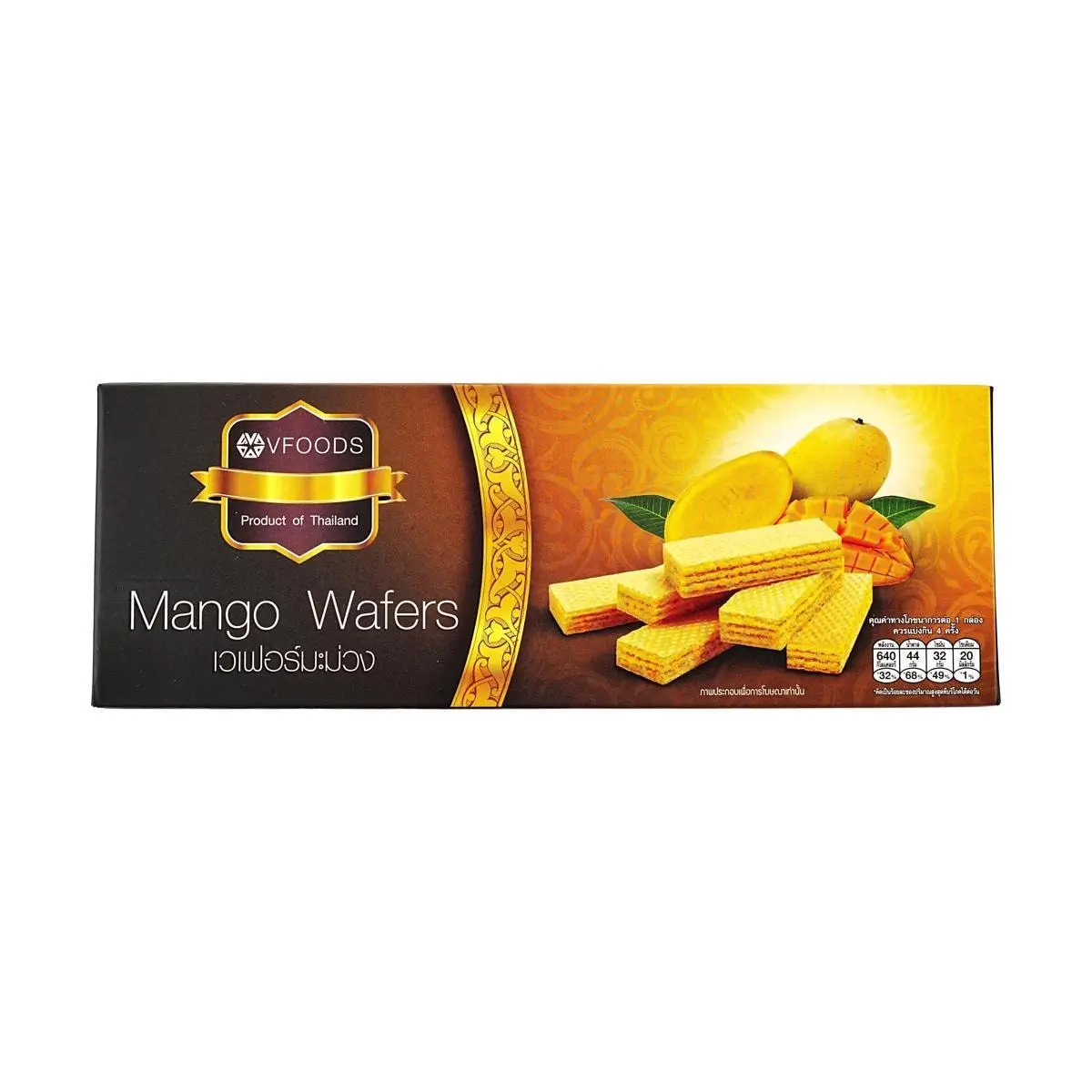 VFOODS Thai Mango Wafer Rolls 120g x 5 Pack - Crispy Snack, Popular Thai Treat, Giftable