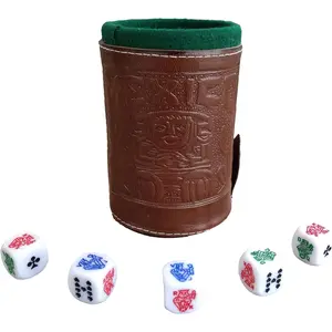 marquez Cup Poker dice Game Set with Cup Leather Lined (cubilete)…Brown