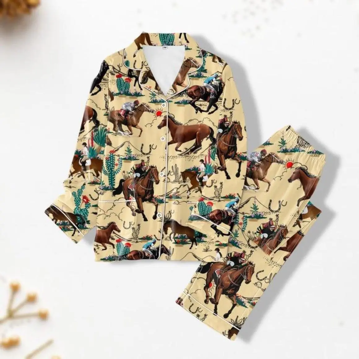 Horse Girl Pajamas Set, Cowgirl Pyjama Set, Cowboy Western Shirt, Pajama Set For Women, Loungewear Pajamas, Long Pants Sleeve