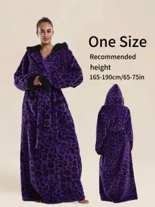 Leopard Print Elegant Pajama Set, Robe, Long Sleeve Loose Fit, Soft & Comfortable, Unisex, Perfect for Fall Winter Gifts