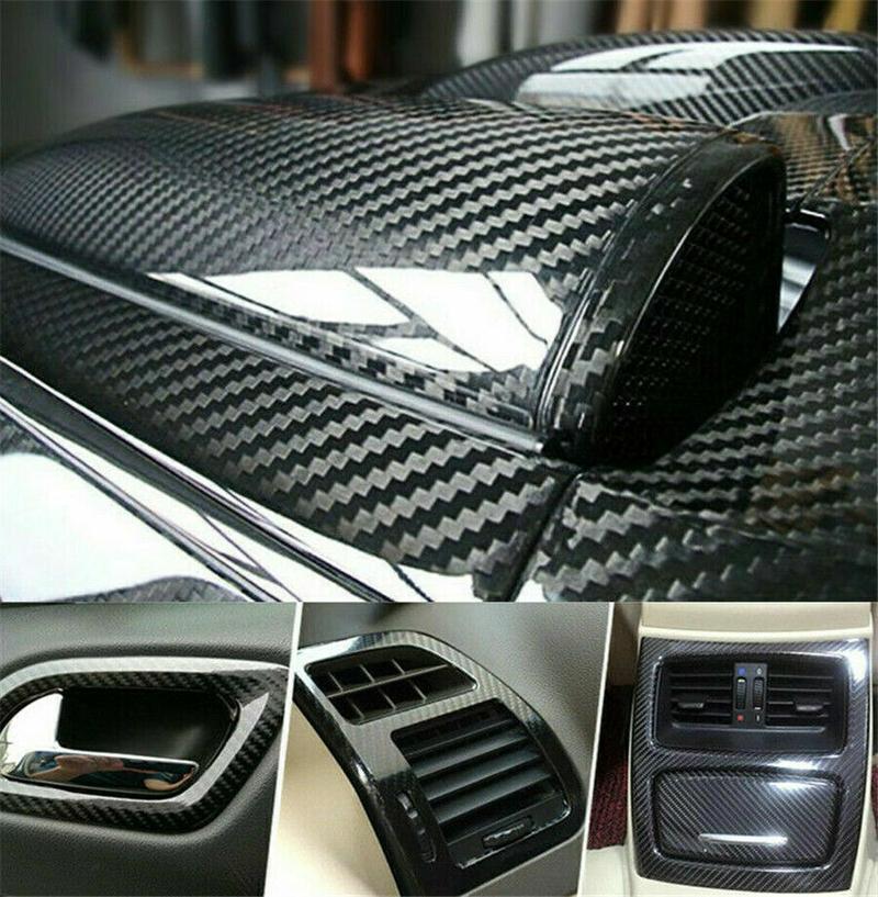 7D Carbon Fiber 5FT x 0.7 FT Vinyl Wraps with Cutter and Hand Tool Kit, Car DIY Wrap Vinyl Roll Film Self-Adhesive Twill Weave Sheet Sticker Air Release Technology, Car Internal and External Decoration Accessories 60 x 8 inch