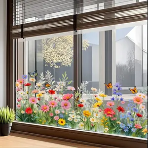 Colorful Floral Static Cling Window Stickers, Decorative Wall Decals for Bedroom Living Room Home Display Windows