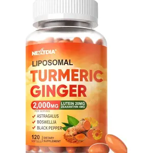 Liposomal Turmeric Curcumin and Ginger Supplement Softgels 2000mg, 95% Curcuminoids, Organic Turmeric Root Extract with Black Pepper for Superior Absorption, Plus Lutein Zeaxanthin, Non-GMO, 120 Pills