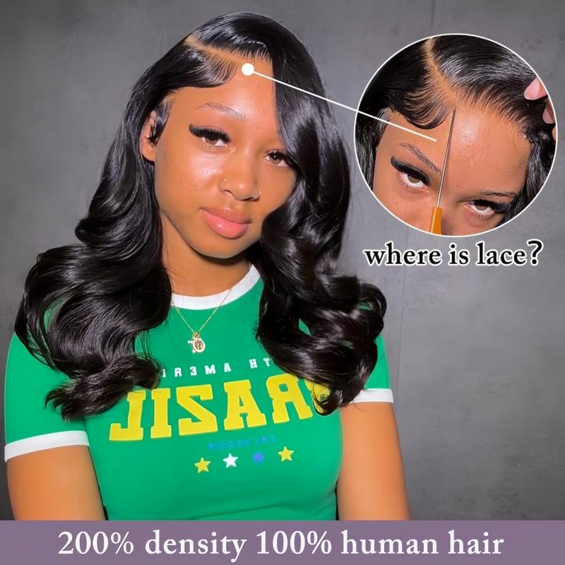 Bob Wig Human Hair 13x6 Body Wave HD Lace Front Wigs Human Hair 200% Density Glueless Short Bob Wigs for Black Women Natural Black 14 inch