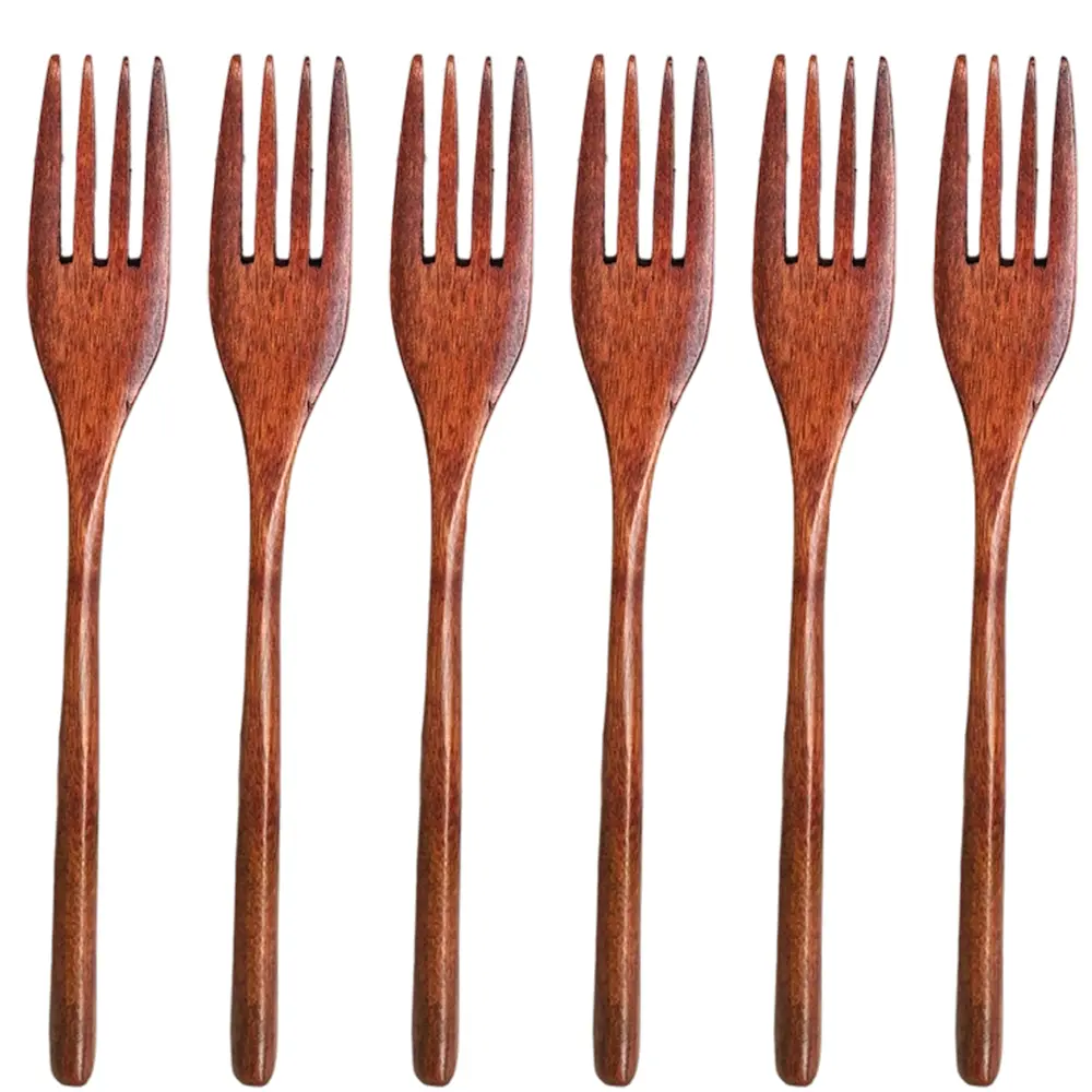 findTop 6Pcs Sturdy Nanmu Wooden Cutlery Forks - 8.8in Long Handle Eco-Friendly Reusable Japanese Style Handmade Tableware - Home Improvement Kitchen Utensil for Hiking, Fishing, Lunch