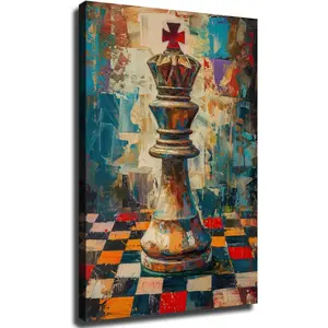 Chess King Wall Art, Chess Background Framed Poster, Checkmate King For Chess Lovers For Living Room Ready To Hang (Framed,28*40 inch)
