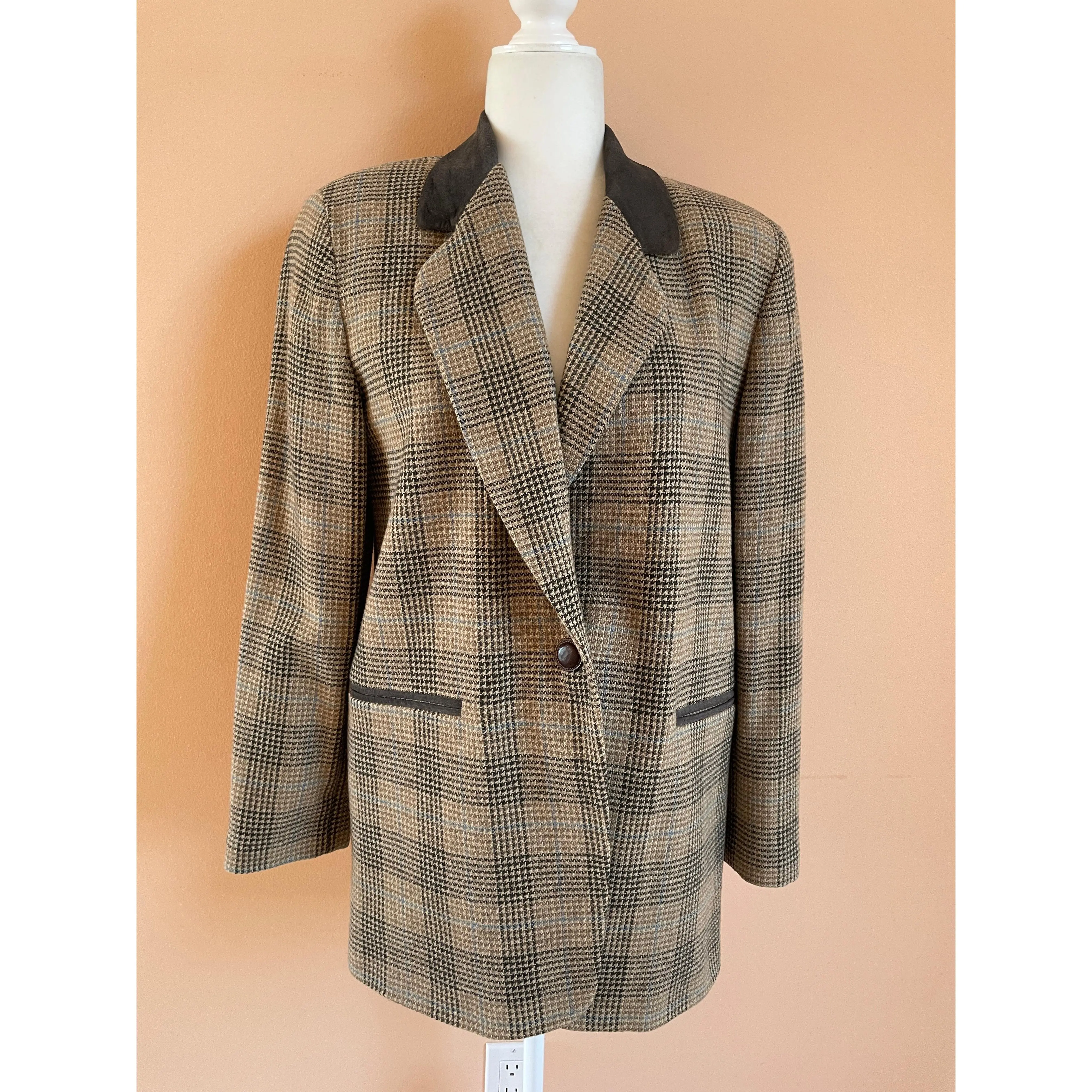 80s Vintage Classic Brown Wool Tailored Tweed Vintage Blazer Jacket M