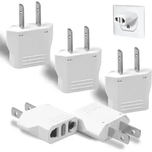6 Pack Travel Adapter: European to  Outlet Plug Adapter (White)