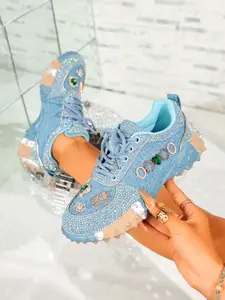 Glittering Rhinestones & Gradient Upper Sneakers, Glow-In-Every-Step Design, Perfect for Disco/nightlife/daily Wear, Captures Y2K Sweet Cool Style