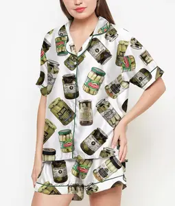Coquette Pickles Pajamas Satin Set Mother’s Day Gift Gift For Her Birthday Gift PJs For Women Bridesmaid Gifts, Short Sleeve Satin Pajamas, Summer Sleepwear Set, Pajama Sets Women, Comfortable Sleeping Clothes, cute coquette aesthetic sleepwear