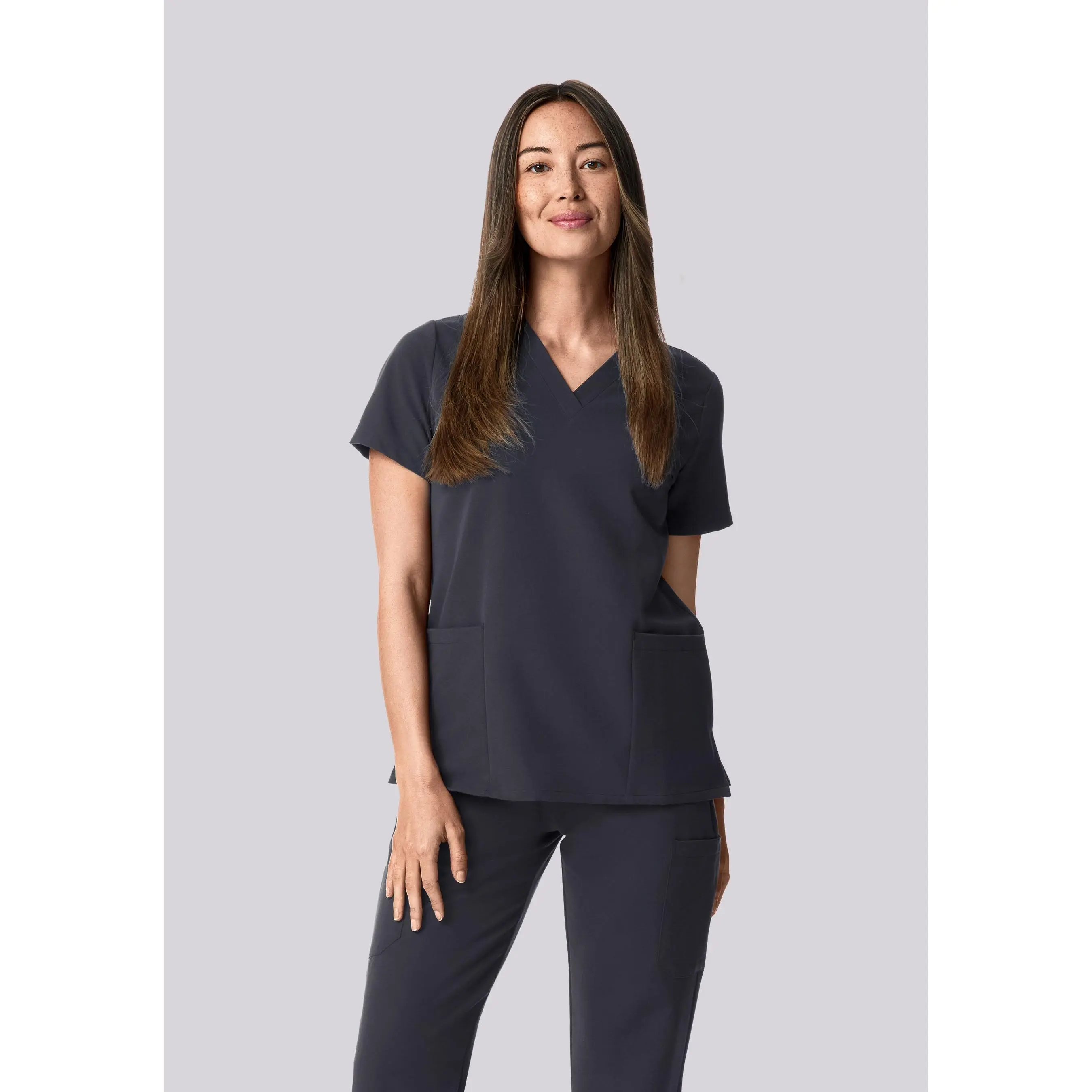 Women's 6-Pocket Pewter Workwear Clothes, Breathable Fabric Scrubs for Women