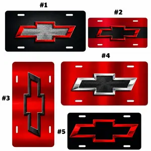 Chevrolet License Plates Bold Chevy Logo Designs in Red Black and Metallic Finishes