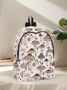 Mushroom Print Backpack for Casual Use, Fun Design with Spacious Storage for School Travel and Work, All Seasons Bag