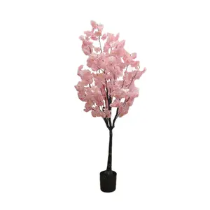 5ft Artificial Cherry Blossom Tree, Faux Cherry Blossom Flowers in Plastic Pot Pink Cherry Plant Decorative Tree for Indoor Outdoor Wedding Party Home Office Decor