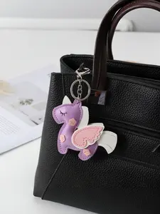New Mini Horse Leather Keychain, PU Bag Key Ring, Dual Layer Multi-Sided Unicorn Leather Pendant, Perfect Holiday Gift