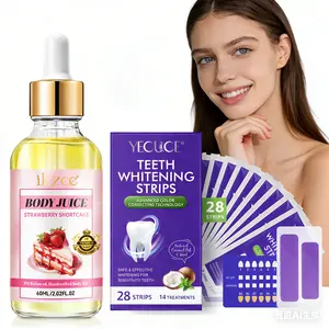 Yecuce Whitening Tooth Strips 28 Sheets + 1 Bottle Body Juice Oil 60ML, Natural Coconut & Mint Oil, Daily Home Teeth Care