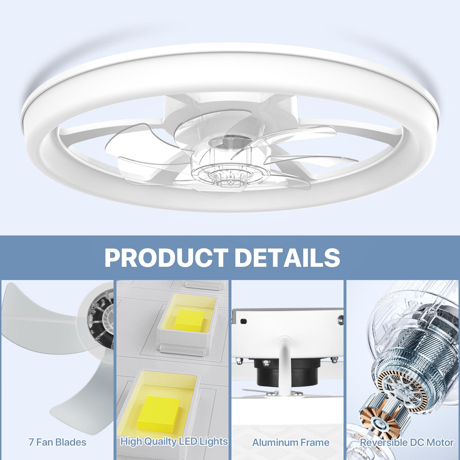 GALENTAL Dimmable Modern LED Fan Light, Ceiling Fan With Light Remote, 3 LED Color Temperature, 6 Speed Noiseless AC Motor, Timer Setting,Adjustable Brightness,White Fandelier Ceiling Fans for Bedroom,Dining room, Living room, Study, Valentine's Day