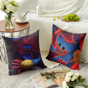 Poppy Playtime H-Huggys W-Wuggy Cushion Cover Natural Linen Cushion Cover, Summer Cool Double-Sided Digital Print Pillow Case with Hidden Zipper, Soft Breathable Machine Washable Throw Pillow, Fresh Home Decor for Living Room Bedroom Sofa Couch Gift