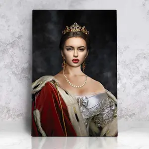 Custom Human Royal Portrait from Photo, Personalized Funny Poster for Christmas, Victorian Dress, Historical Backdrop, Medieval Unique Art, Queen, Princess, Noble Lady, Royalty (01 Queen Red) Decor