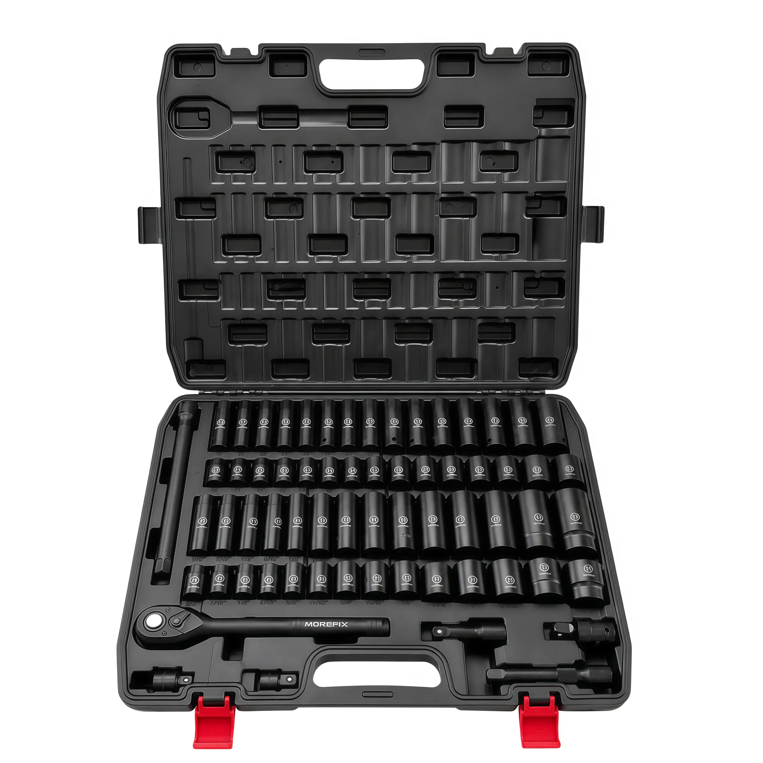 65-Piece 1/2" & 3/8" Drive Impact Socket Set, SAE 3/8"–1-1/4" and Metric 10–24mm, 6-Point CR-V Alloy Steel, Rugged Socket Tool Kit with Clear Size Markings and Storage Case for Auto Repair, Garage Work and ToolTok Projects